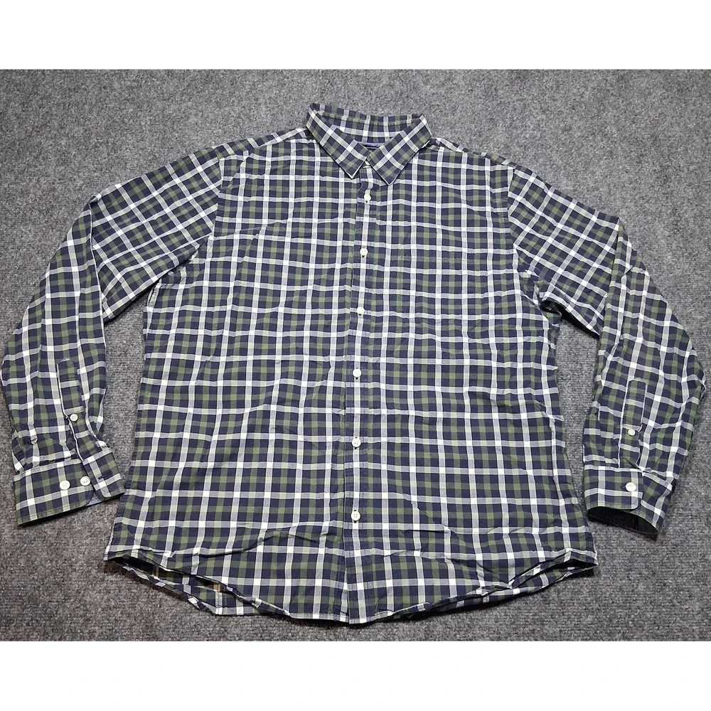 Banana Republic Shirt Mens XL Gray/Gree/Blu Plaid Long Sleeve Slim Fit Button Up